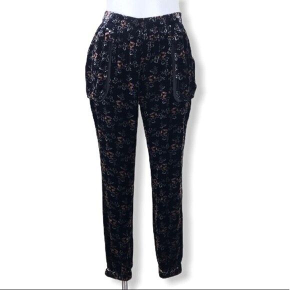 Rebecca Taylor Velvet Jogger Pants Jewel Floral Print Velour High Rise joggers 2 - Picture 8 of 9
